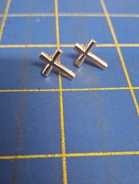 Cross Silver Tone Stud Earrings